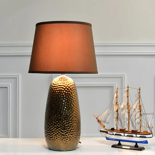 Modern Brown Fabric Textured Finish Ceramic Table Lamp Zawala Image - 1