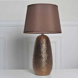 Modern Brown Fabric Textured Finish Ceramic Table Lamp Zawala Image - 2
