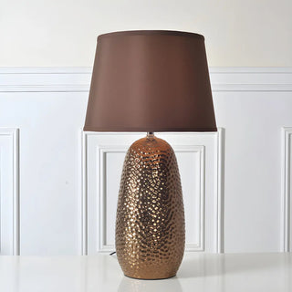 Modern Brown Fabric Textured Finish Ceramic Table Lamp Zawala Image - 3