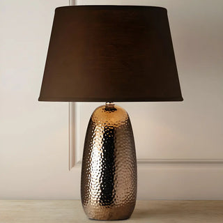 Modern Brown Fabric Textured Finish Ceramic Table Lamp Zawala Image - 4