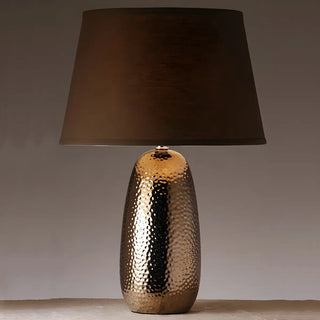 Modern Brown Fabric Textured Finish Ceramic Table Lamp Zawala Image - 5