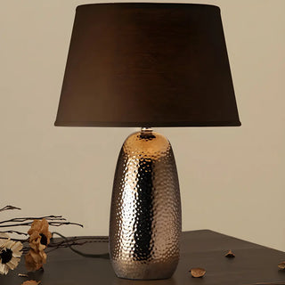 Modern Brown Fabric Textured Finish Ceramic Table Lamp Zawala Image - 6