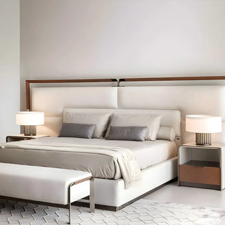 Modern Geometric Brown Base Fabric Drum Table Lamp Zawala Image - 3