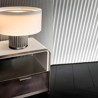 Modern Geometric Brown Base Fabric Drum Table Lamp Zawala Image - 4