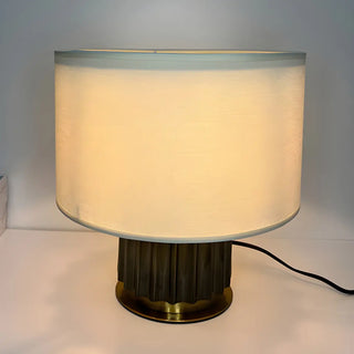 Modern Geometric Brown Base Fabric Drum Table Lamp Zawala Image - 5