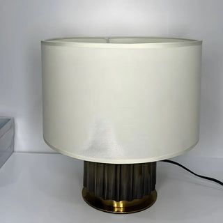 Modern Geometric Brown Base Fabric Drum Table Lamp Zawala Image - 6