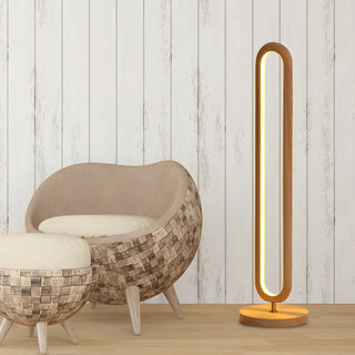 Living Room Modern Brown Oval Wooden LED Floor Lamp Zawala Image - 1