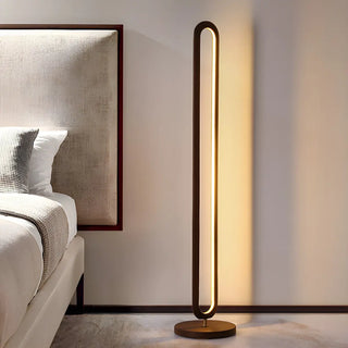 Living Room Modern Brown Oval Wooden LED Floor Lamp Zawala Image - 2
