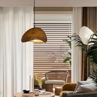 ZOWALA - Unique Bowl Resin Living Room Wood Color Pendant Light Image - 1