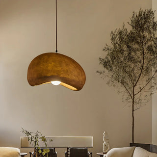 ZOWALA - Unique Bowl Resin Living Room Wood Color Pendant Light Image - 2