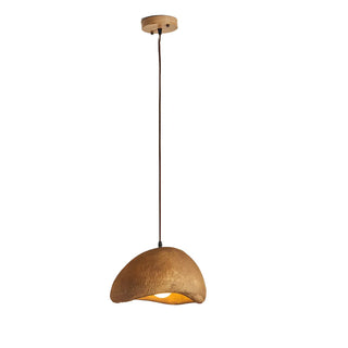 ZOWALA - Unique Bowl Resin Living Room Wood Color Pendant Light Image - 5