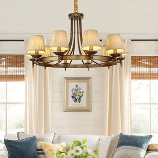 ZOWALA - Brown Round Pleated Fabric Shade Living Room Chandelier Image - 1