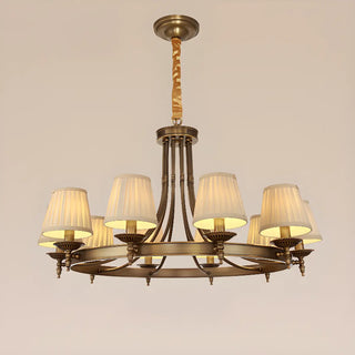 ZOWALA - Brown Round Pleated Fabric Shade Living Room Chandelier Image - 11