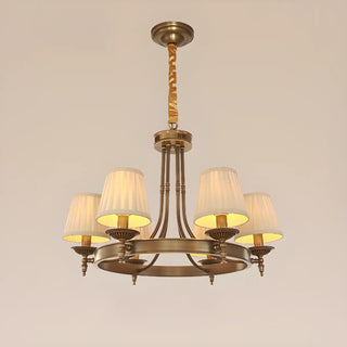 ZOWALA - Brown Round Pleated Fabric Shade Living Room Chandelier Image - 13