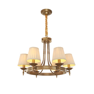 ZOWALA - Brown Round Pleated Fabric Shade Living Room Chandelier Image - 15