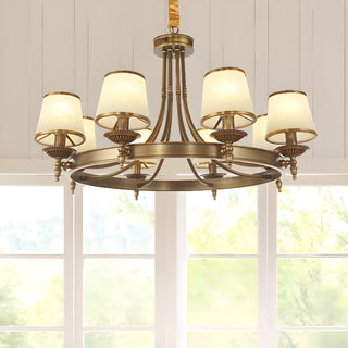 ZOWALA - Brown Round Pleated Fabric Shade Living Room Chandelier Image - 2