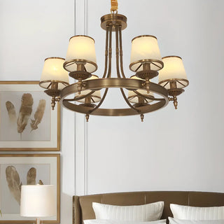 ZOWALA - Brown Round Pleated Fabric Shade Living Room Chandelier Image - 3