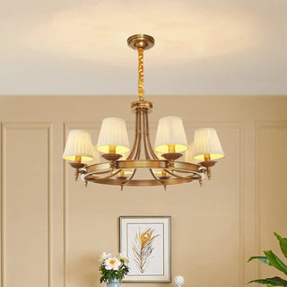 ZOWALA - Brown Round Pleated Fabric Shade Living Room Chandelier Image - 4