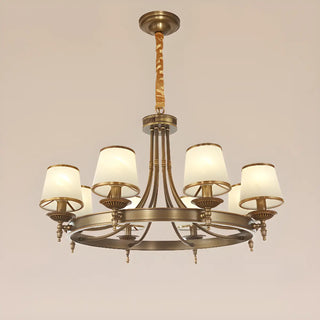 ZOWALA - Brown Round Pleated Fabric Shade Living Room Chandelier Image - 5