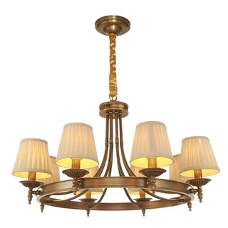 ZOWALA - Brown Round Pleated Fabric Shade Living Room Chandelier Image - 8