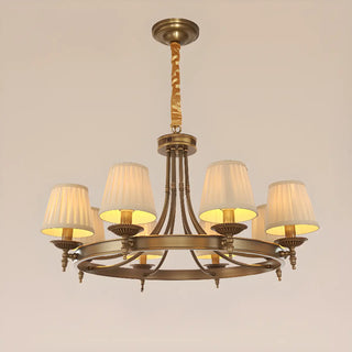 ZOWALA - Brown Round Pleated Fabric Shade Living Room Chandelier Image - 9