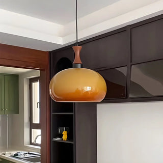 ZOWALA - Modern Amber Glass Dome Pendant Light Flexible Length Image - 2