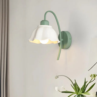 Green Curved Ceramics Floral Reading LED Wall Sconce Zawala Image - 1