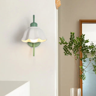 Green Curved Ceramics Floral Reading LED Wall Sconce Zawala Image - 2