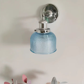 ZOWALA - Modern Chrome Blue Textured Glass Dome Wall Sconce Image - 4