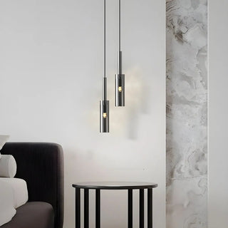 Modern Chrome Clear Glass Cylinder Bedroom Pendant Light Zawala Image - 1