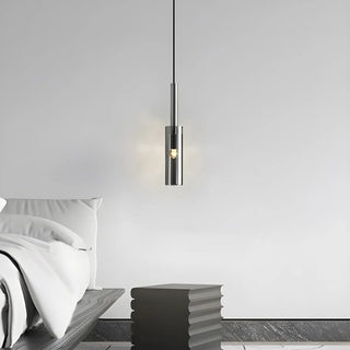 Modern Chrome Clear Glass Cylinder Bedroom Pendant Light Zawala Image - 2
