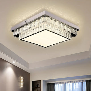 Dimmable Chrome Square Crystal LED Flush Mount Light Zawala Image - 1