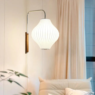 Modern White Silk Lantern Shade Chrome Wall Sconce Zawala Image - 1