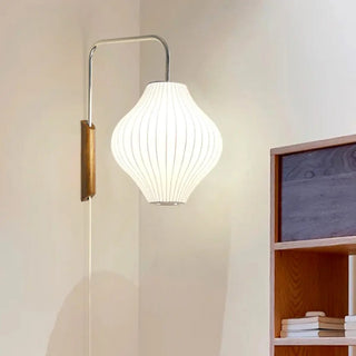 Modern White Silk Lantern Shade Chrome Wall Sconce Zawala Image - 2