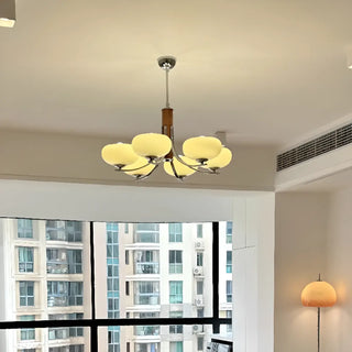 ZOWALA - Bowl Beige Glass Downrod 6-Light Bedroom Chandelier Image - 1