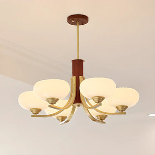 ZOWALA - Bowl Beige Glass Downrod 6-Light Bedroom Chandelier Image - 10