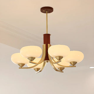 ZOWALA - Bowl Beige Glass Downrod 6-Light Bedroom Chandelier Image - 14