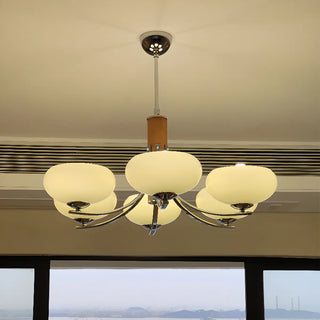 ZOWALA - Bowl Beige Glass Downrod 6-Light Bedroom Chandelier Image - 2