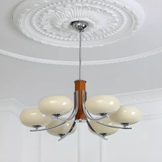 ZOWALA - Bowl Beige Glass Downrod 6-Light Bedroom Chandelier Image - 3