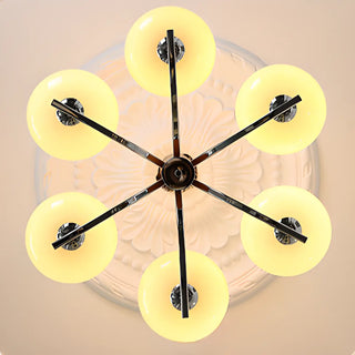 ZOWALA - Bowl Beige Glass Downrod 6-Light Bedroom Chandelier Image - 5