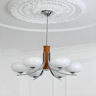 ZOWALA - Bowl Beige Glass Downrod 6-Light Bedroom Chandelier Image - 7