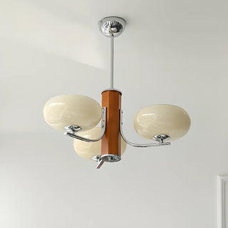 ZOWALA - Bowl Beige Glass Downrod 6-Light Bedroom Chandelier Image - 9