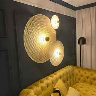 Coastal Circle Rattan Living Room Yellow Wall Sconce Zawala Image - 2