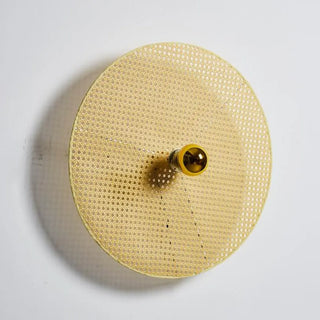 Coastal Circle Rattan Living Room Yellow Wall Sconce Zawala Image - 5