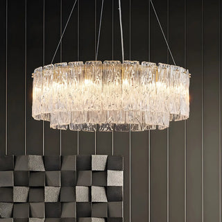 ZOWALA - Clear Glass Living Room Gold 2-Tier Drum Chandelier Image - 1