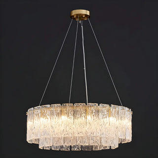 ZOWALA - Clear Glass Living Room Gold 2-Tier Drum Chandelier Image - 10
