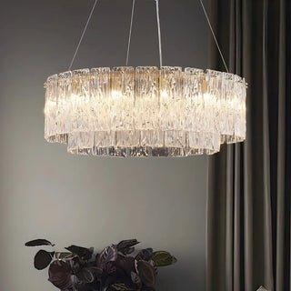 ZOWALA - Clear Glass Living Room Gold 2-Tier Drum Chandelier Image - 2