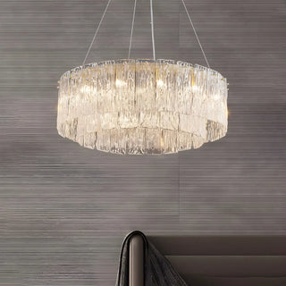 ZOWALA - Clear Glass Living Room Gold 2-Tier Drum Chandelier Image - 3