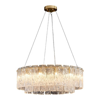 ZOWALA - Clear Glass Living Room Gold 2-Tier Drum Chandelier Image - 4