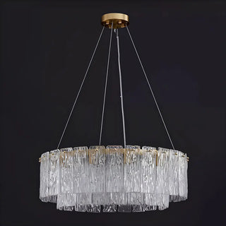 ZOWALA - Clear Glass Living Room Gold 2-Tier Drum Chandelier Image - 5
